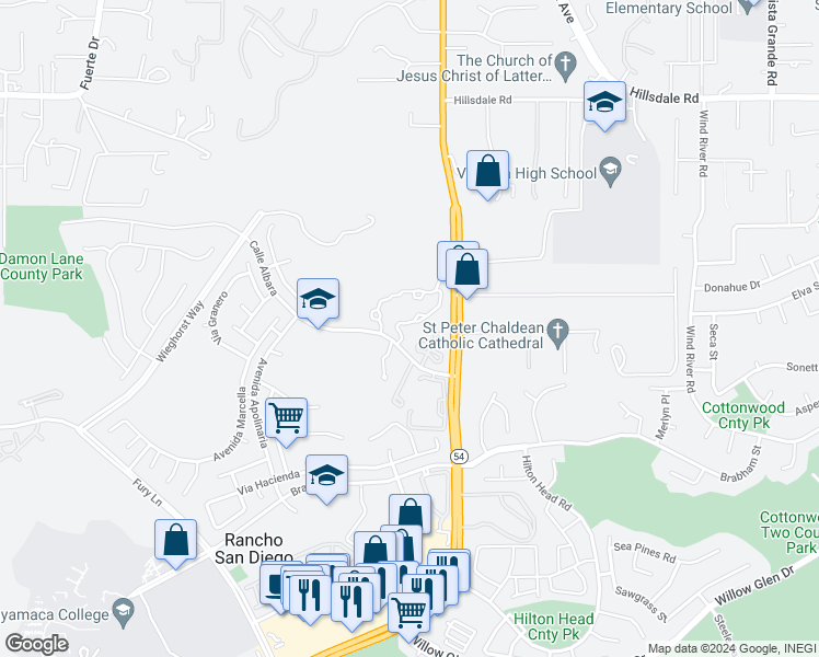 map of restaurants, bars, coffee shops, grocery stores, and more near 12020 Calle De Medio in El Cajon