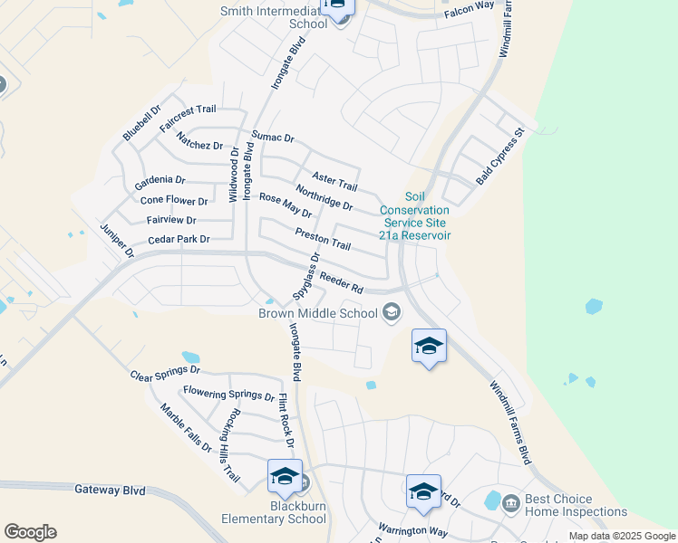 map of restaurants, bars, coffee shops, grocery stores, and more near 2025 Chisolm Trail in Forney