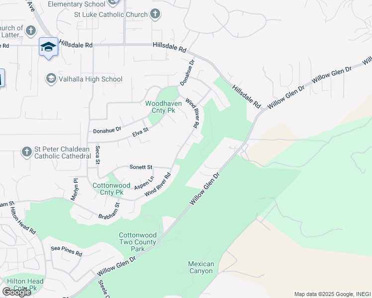 map of restaurants, bars, coffee shops, grocery stores, and more near 2552 Wind River Road in El Cajon