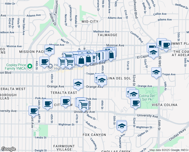 map of restaurants, bars, coffee shops, grocery stores, and more near 4245 Estrella Avenue in San Diego