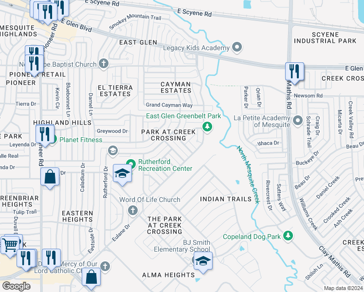map of restaurants, bars, coffee shops, grocery stores, and more near 1928 Clifton Drive in Mesquite