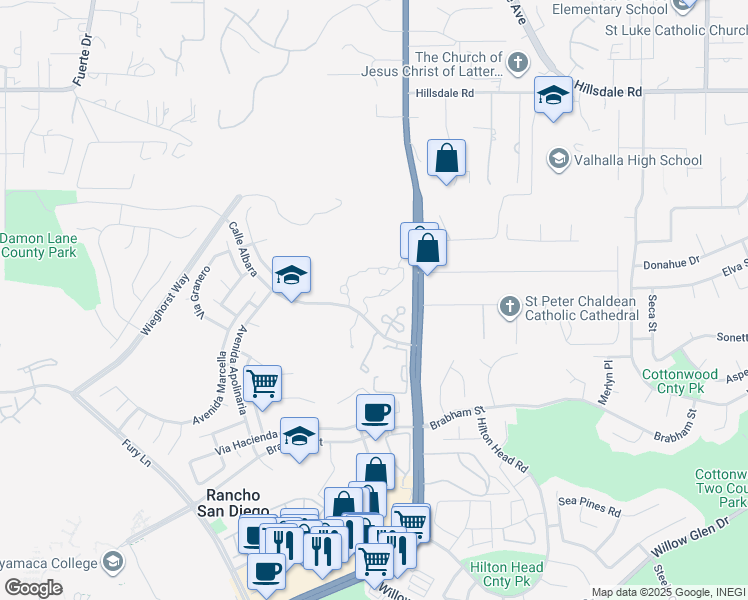 map of restaurants, bars, coffee shops, grocery stores, and more near 12020 Calle De Medio in El Cajon