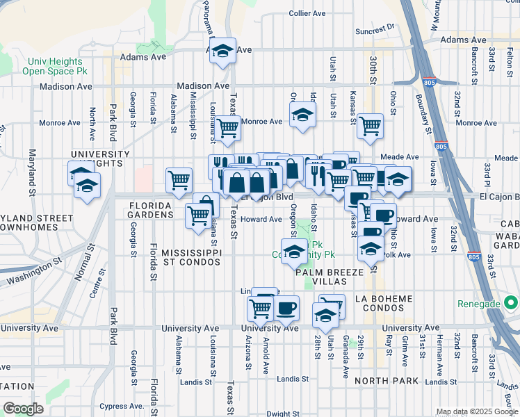 map of restaurants, bars, coffee shops, grocery stores, and more near in San Diego