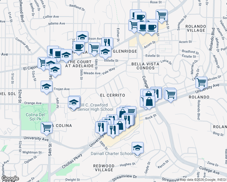 map of restaurants, bars, coffee shops, grocery stores, and more near 4254 Corinth Street in San Diego