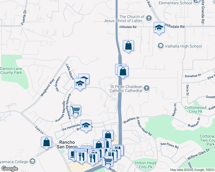 map of restaurants, bars, coffee shops, grocery stores, and more near 12020 Calle De Medio in El Cajon