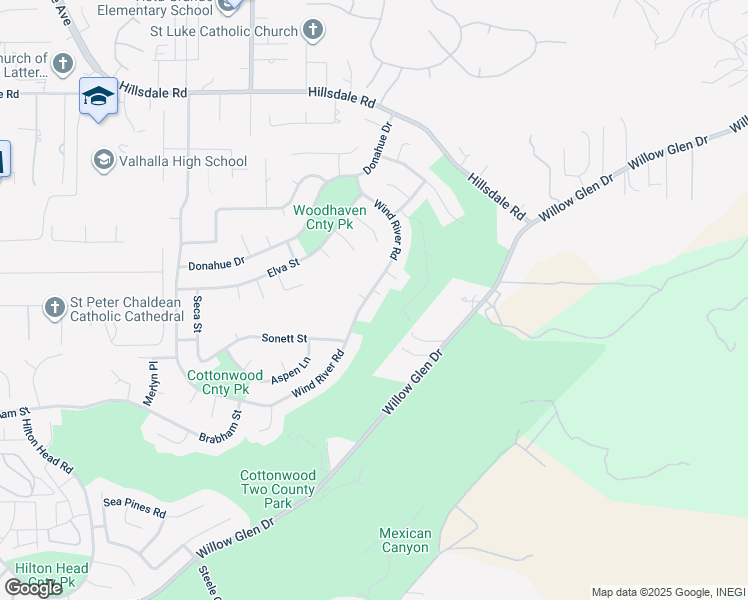 map of restaurants, bars, coffee shops, grocery stores, and more near 2552 Wind River Road in El Cajon