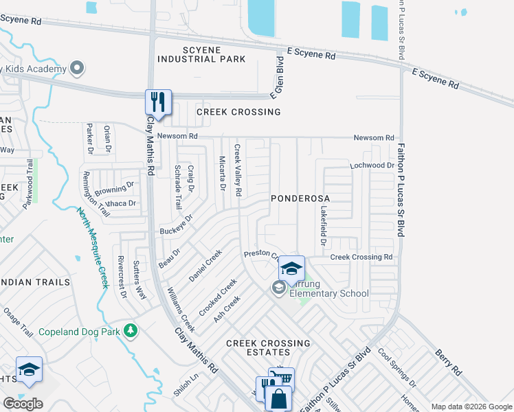 map of restaurants, bars, coffee shops, grocery stores, and more near 1111 Hidden Ridge Drive in Mesquite