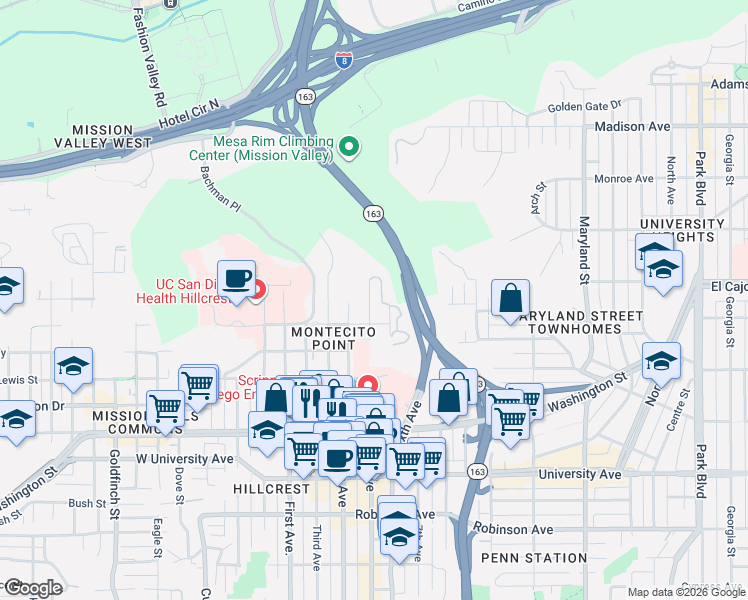 map of restaurants, bars, coffee shops, grocery stores, and more near 4204 Fifth Avenue in San Diego