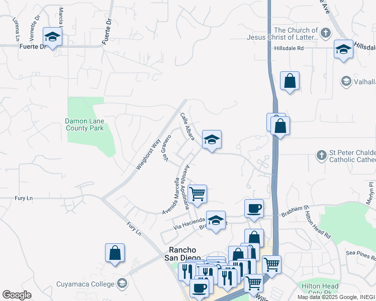 map of restaurants, bars, coffee shops, grocery stores, and more near 11962 Avenida Marcella in El Cajon