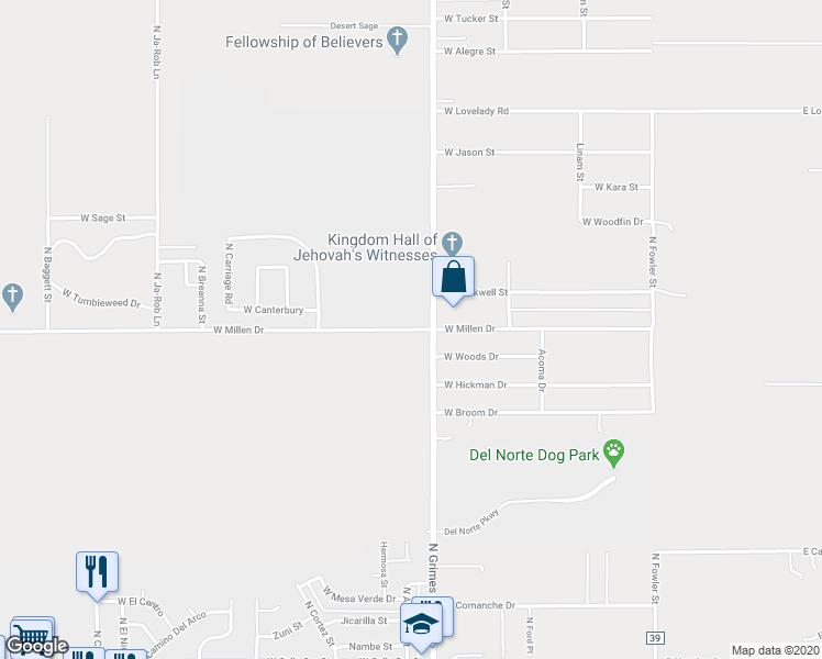 map of restaurants, bars, coffee shops, grocery stores, and more near 866 West Millen Drive in Hobbs