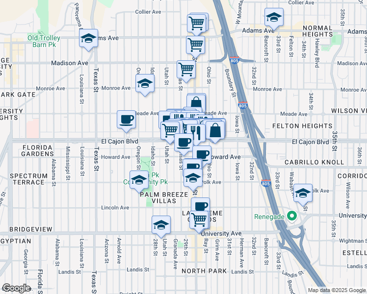 map of restaurants, bars, coffee shops, grocery stores, and more near in San Diego