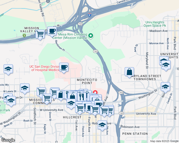 map of restaurants, bars, coffee shops, grocery stores, and more near 4287 Third Avenue in San Diego