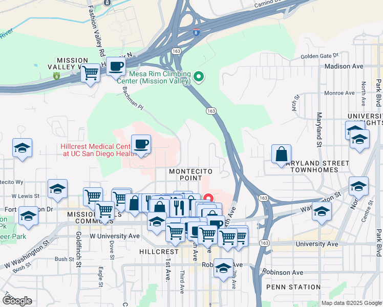 map of restaurants, bars, coffee shops, grocery stores, and more near 4287 Third Avenue in San Diego