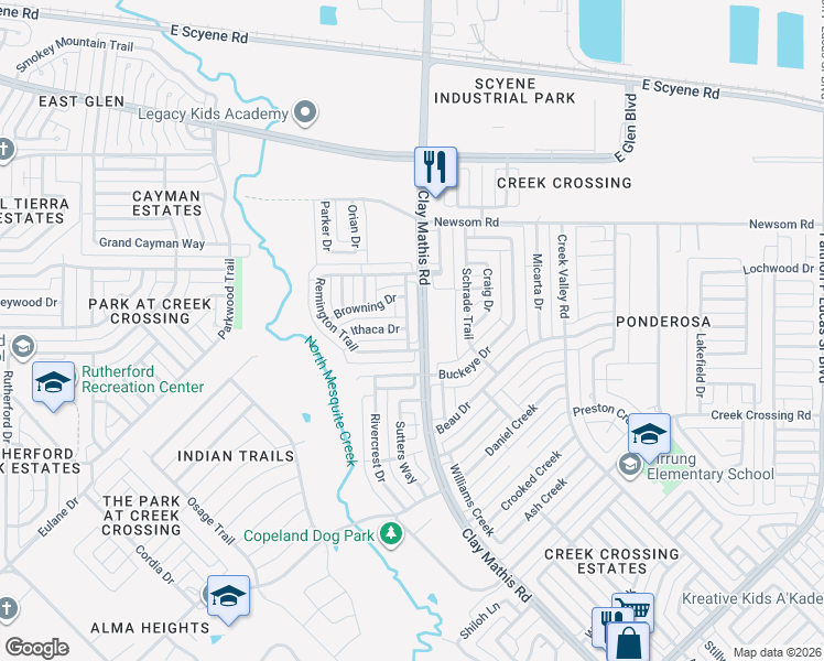map of restaurants, bars, coffee shops, grocery stores, and more near 1012 Winchester Lane in Mesquite