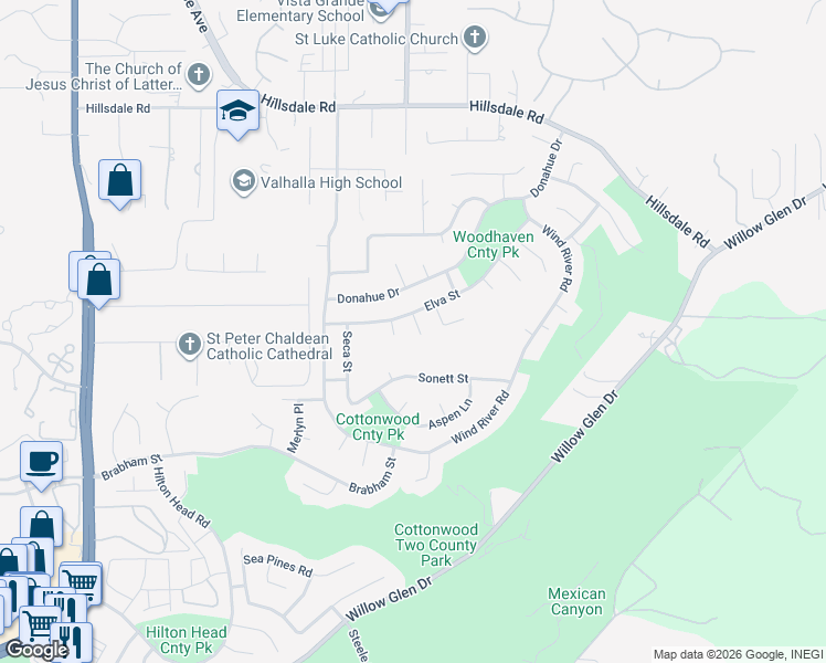 map of restaurants, bars, coffee shops, grocery stores, and more near 2026 Capri Court in El Cajon