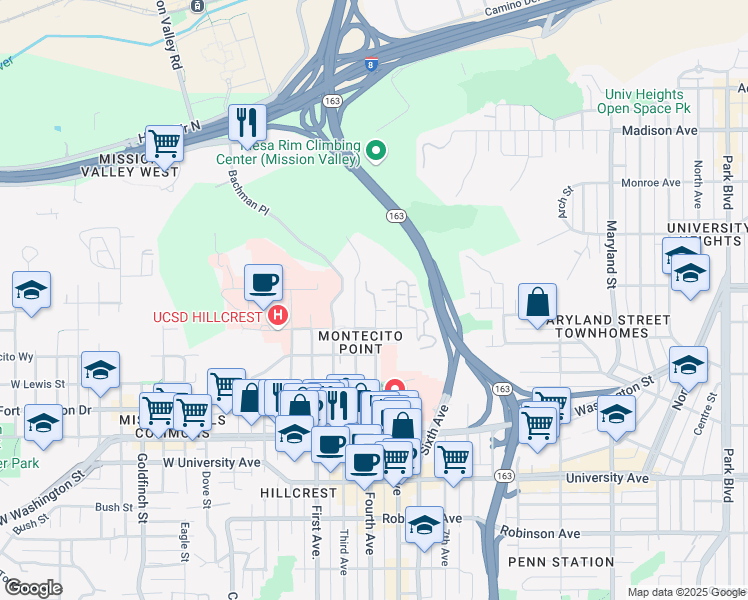 map of restaurants, bars, coffee shops, grocery stores, and more near 4250 4th Avenue in San Diego
