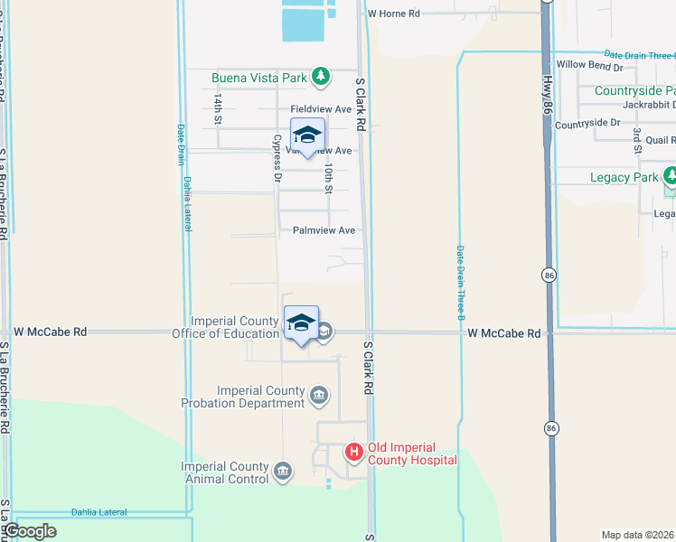 map of restaurants, bars, coffee shops, grocery stores, and more near 1431 South Clark Road in El Centro