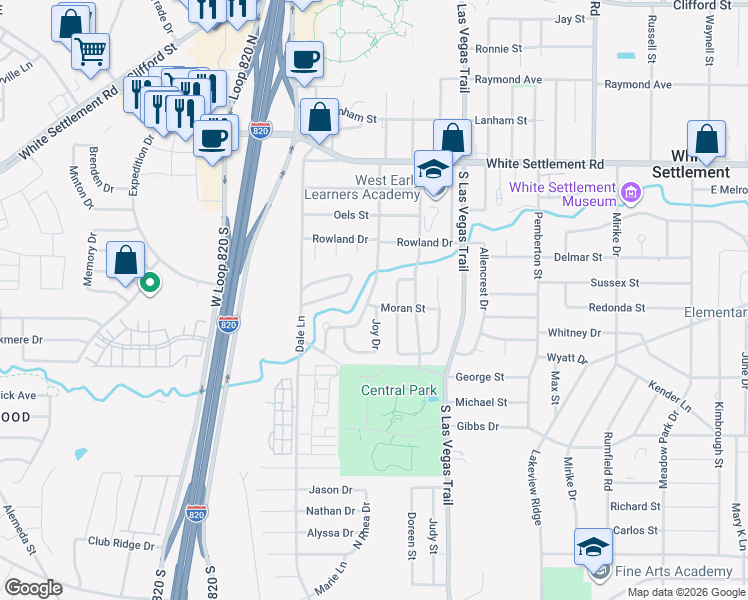 map of restaurants, bars, coffee shops, grocery stores, and more near 436 South Redford Lane in White Settlement