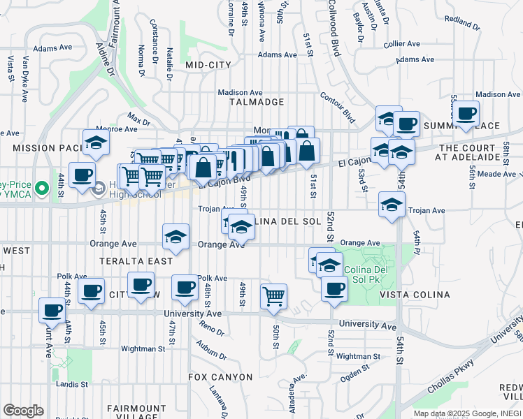 map of restaurants, bars, coffee shops, grocery stores, and more near 4324 Winona Avenue in San Diego