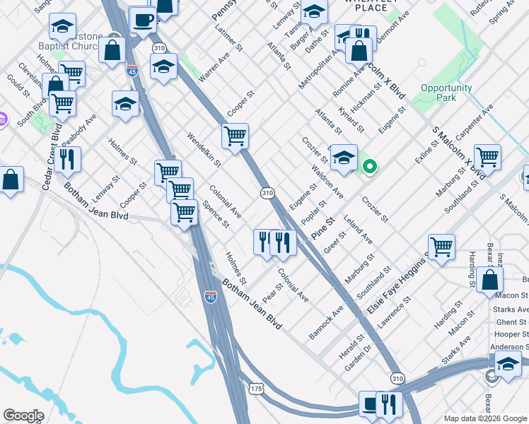 map of restaurants, bars, coffee shops, grocery stores, and more near 1743 Eugene Street in Dallas