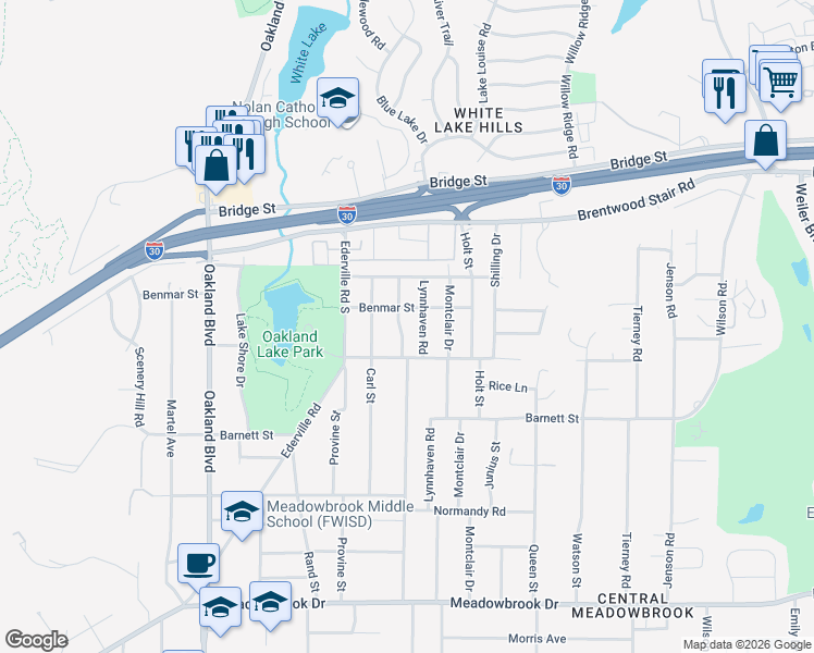 map of restaurants, bars, coffee shops, grocery stores, and more near 1601 North Edgewood Terrace in Fort Worth