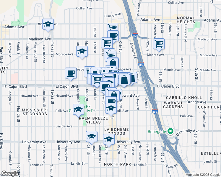 map of restaurants, bars, coffee shops, grocery stores, and more near in San Diego