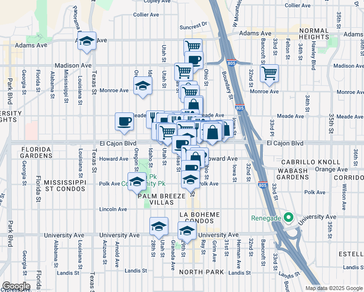 map of restaurants, bars, coffee shops, grocery stores, and more near in San Diego