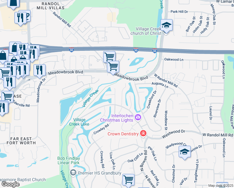 map of restaurants, bars, coffee shops, grocery stores, and more near 1515 Crowley Road in Arlington