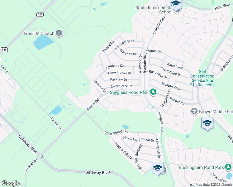 map of restaurants, bars, coffee shops, grocery stores, and more near 2137 Cedar Park Drive in Forney