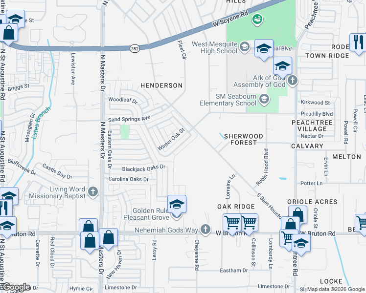 map of restaurants, bars, coffee shops, grocery stores, and more near 10635 Woodleaf Drive in Dallas