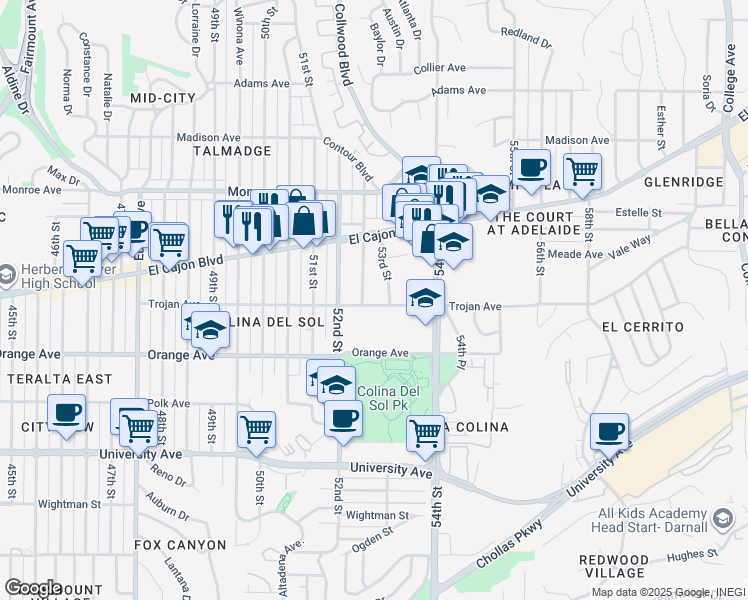 map of restaurants, bars, coffee shops, grocery stores, and more near 4333 Dawson Avenue in San Diego