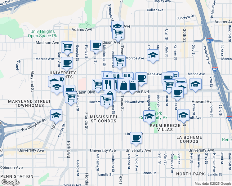 map of restaurants, bars, coffee shops, grocery stores, and more near in San Diego
