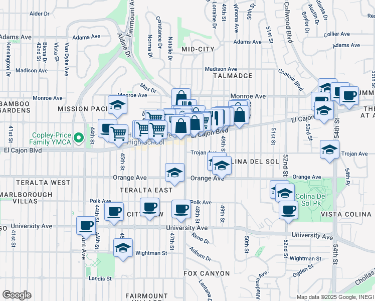 map of restaurants, bars, coffee shops, grocery stores, and more near in San Diego