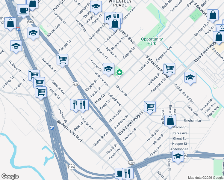 map of restaurants, bars, coffee shops, grocery stores, and more near 2333 Pine Street in Dallas