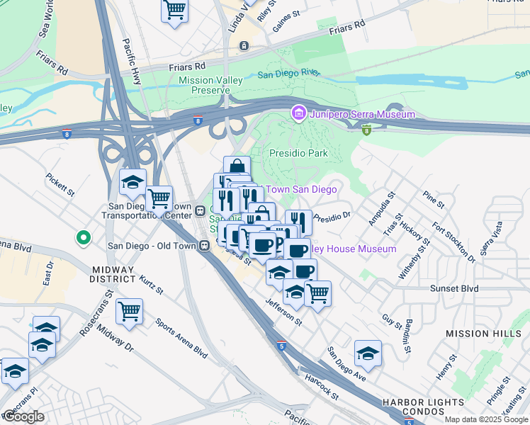 map of restaurants, bars, coffee shops, grocery stores, and more near 2646-50 Juan Street in San Diego
