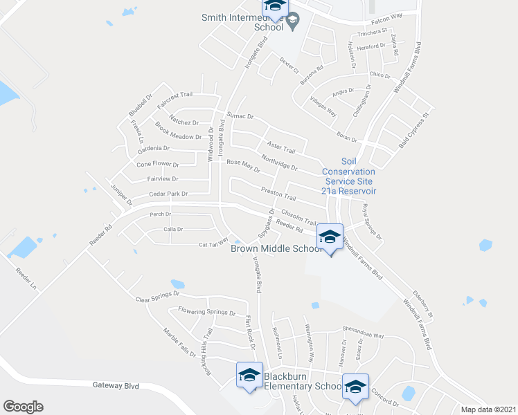 map of restaurants, bars, coffee shops, grocery stores, and more near 2107 Chisolm Trail in Forney