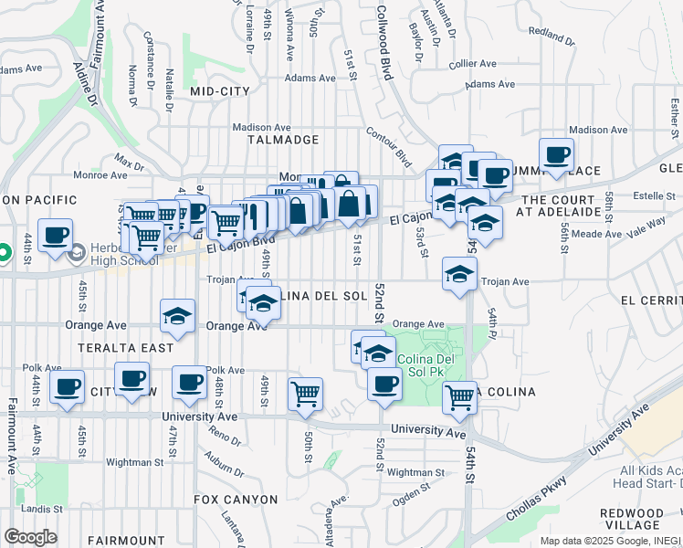 map of restaurants, bars, coffee shops, grocery stores, and more near 4309-11 Altadena Ave. in San Diego