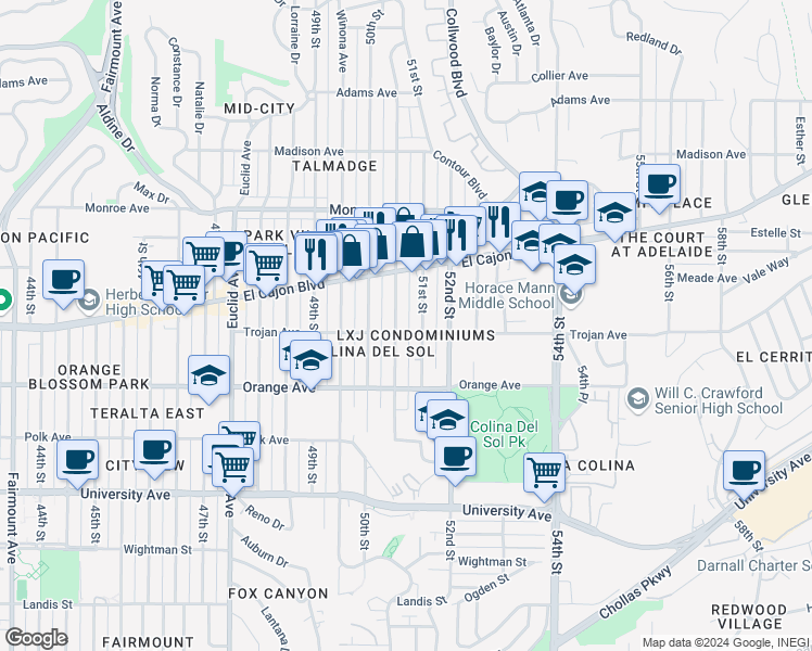 map of restaurants, bars, coffee shops, grocery stores, and more near 4309-11 Altadena Ave. in San Diego