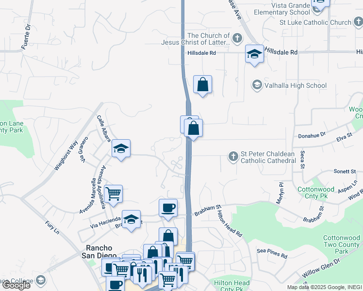 map of restaurants, bars, coffee shops, grocery stores, and more near 12094 Calle De Medio in El Cajon
