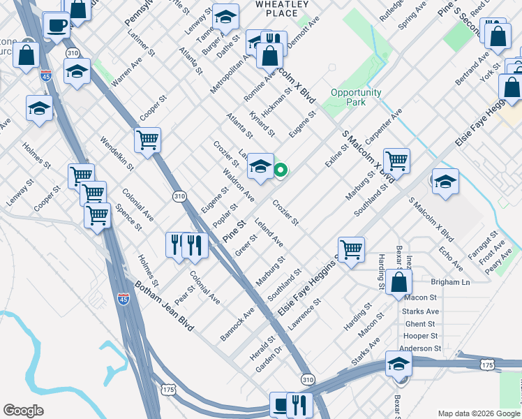 map of restaurants, bars, coffee shops, grocery stores, and more near 2334 Pine Street in Dallas