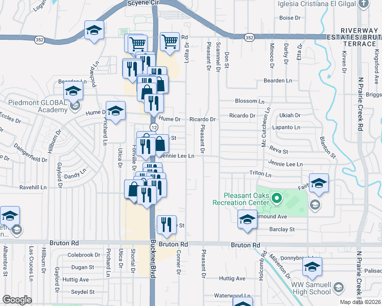 map of restaurants, bars, coffee shops, grocery stores, and more near 2506 Lolita Drive in Dallas