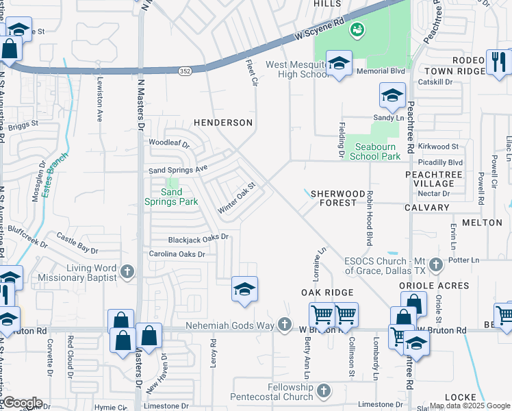 map of restaurants, bars, coffee shops, grocery stores, and more near 10619 Woodleaf Drive in Dallas