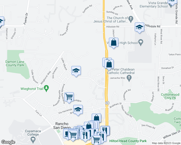 map of restaurants, bars, coffee shops, grocery stores, and more near 12056 Calle De Medio in El Cajon
