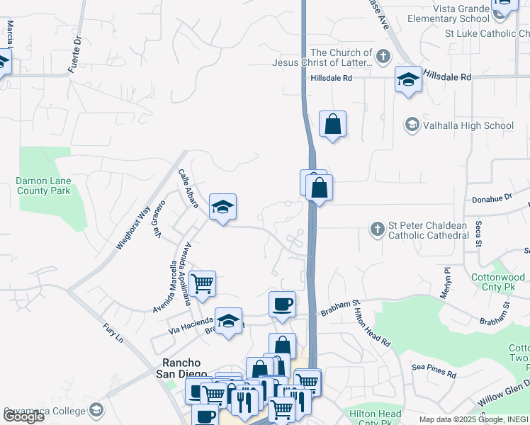 map of restaurants, bars, coffee shops, grocery stores, and more near 12034 Calle De Montana in El Cajon