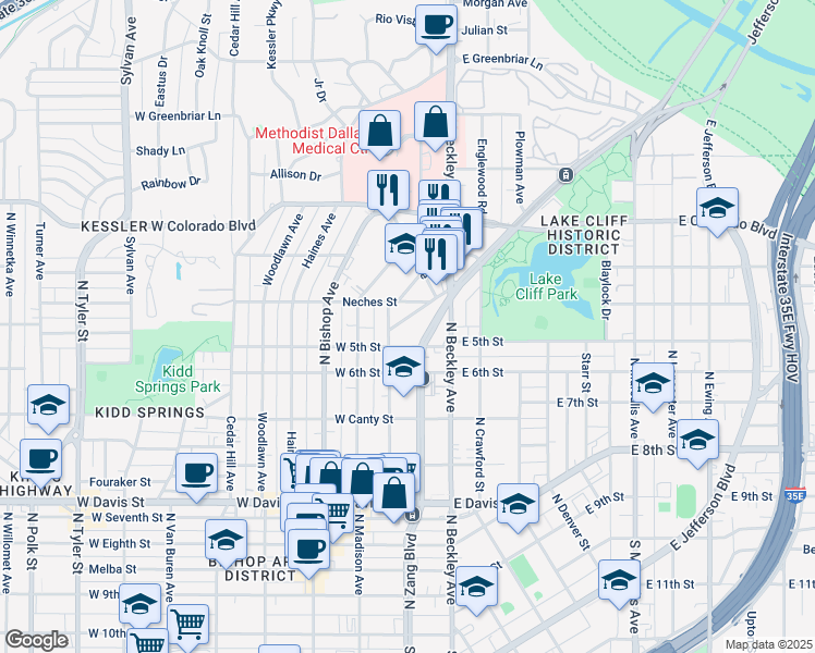 map of restaurants, bars, coffee shops, grocery stores, and more near 1022 Eldorado Avenue in Dallas