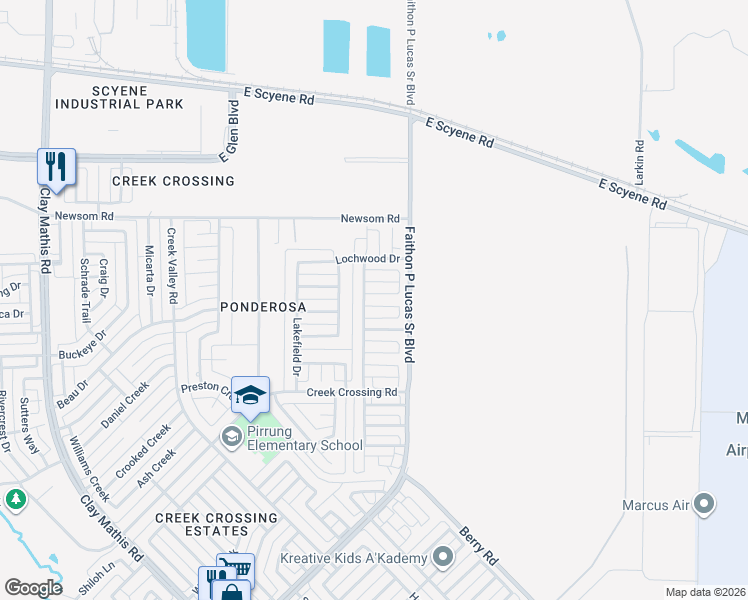 map of restaurants, bars, coffee shops, grocery stores, and more near 3307 Riverway Court in Mesquite
