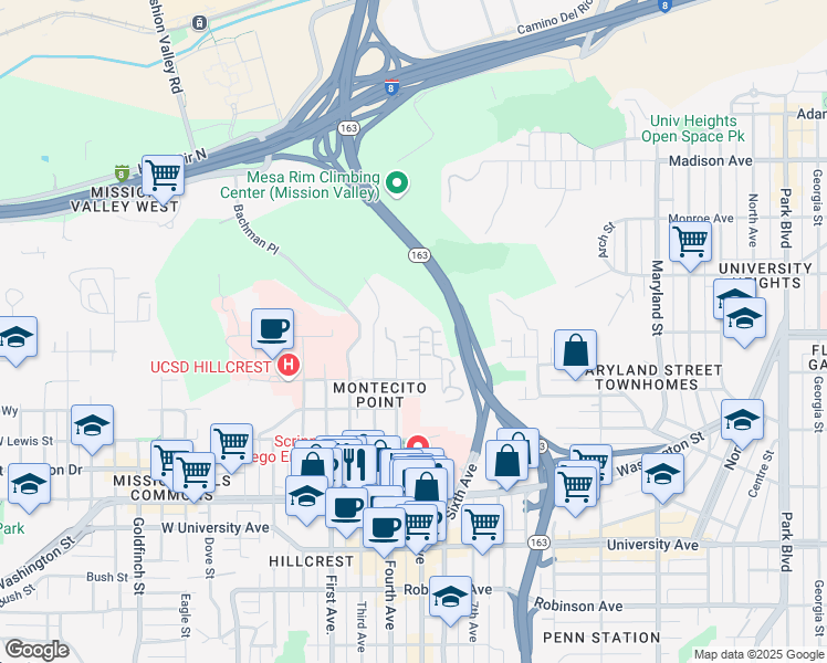 map of restaurants, bars, coffee shops, grocery stores, and more near 4308 Fifth Avenue in San Diego