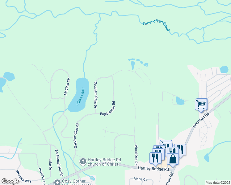 map of restaurants, bars, coffee shops, grocery stores, and more near 359 Eagle Ridge Road in Macon