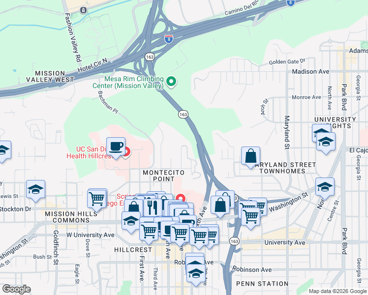 map of restaurants, bars, coffee shops, grocery stores, and more near 4308 Fifth Avenue in San Diego