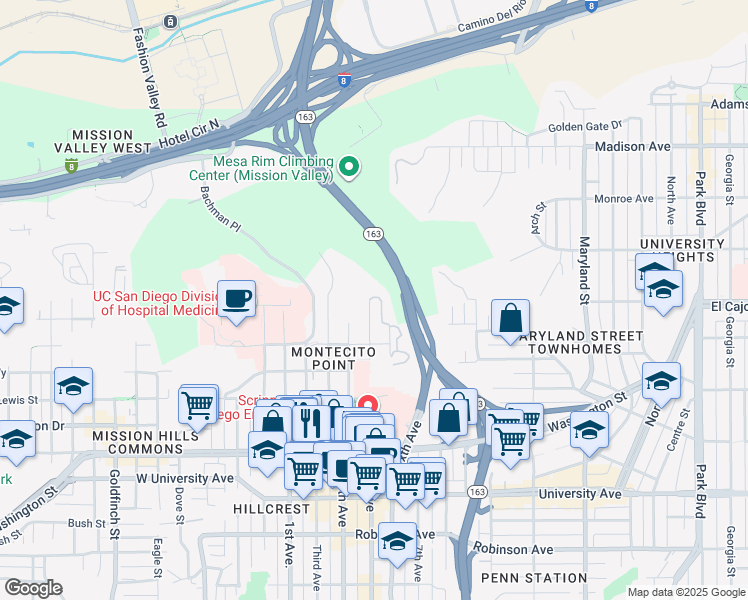 map of restaurants, bars, coffee shops, grocery stores, and more near 4308 Fifth Avenue in San Diego
